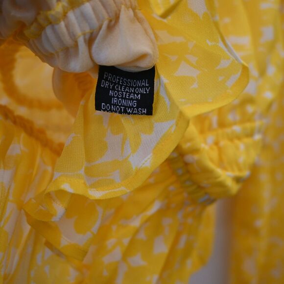 Karina Grimaldi Blouse Top Small Yellow Long Sleeve Ruffle Detail Smocked Waist - Picture 5 of 7